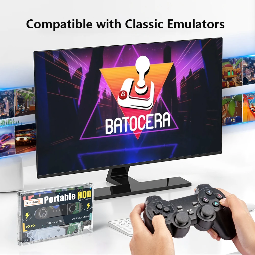 Portable External Game HDD Batocera38 320G Hard Drive For PS3/PS2/PSP/PS1/SS/N64/Wii with 60000 Retro Video Game for Windows